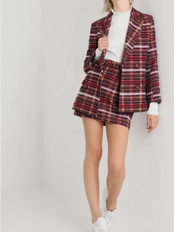 Nwt Topshop Burgundy Plaid Double-Breasted Blazer & Skirt